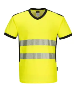 Portwest PW310 PW3 Hi-Vis V-Neck Mesh Insert T-Shirt Short Sleeve in Yellow/Black