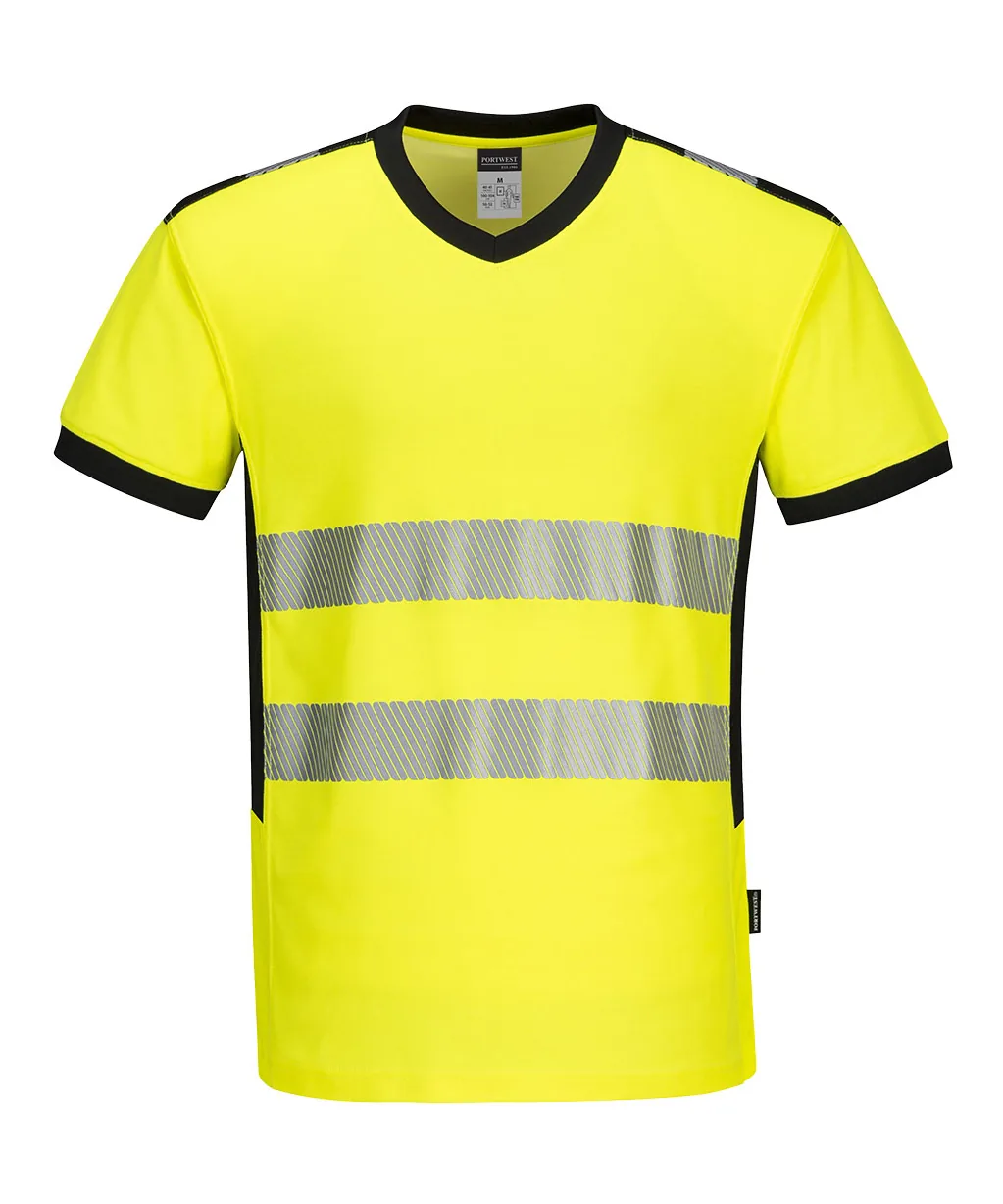 Portwest PW310 PW3 Hi-Vis V-Neck Mesh Insert T-Shirt Short Sleeve in Yellow/Black