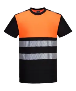 Portwest PW311 PW3 Hi-Vis Cotton Comfort Class 1 T-Shirt Short Sleeve in Black/Orange