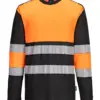 Portwest PW312 PW3 Hi-Vis Cotton Comfort Class 1 T-Shirt Long Sleeve in Orange/Black
