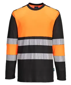 Portwest PW312 PW3 Hi-Vis Cotton Comfort Class 1 T-Shirt Long Sleeve in Orange/Black