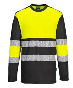 Portwest PW312 PW3 Hi-Vis Cotton Comfort Class 1 T-Shirt Long Sleeve in Yellow/Black