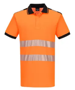 Portwest PW317 PW3 Hi-Vis Cotton Comfort Polo Shirt Short Sleeve in Orange/Black