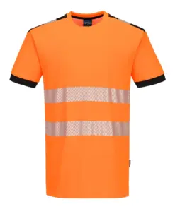 Portwest PW318 PW3 Hi-Vis Cotton Comfort T-Shirt Short Sleeve in Orange/Black
