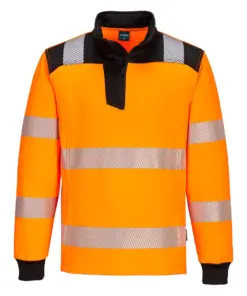 Portwest PW326 PW3 Hi-Vis 1/4 Zip Sweatshirt in Orange/Black