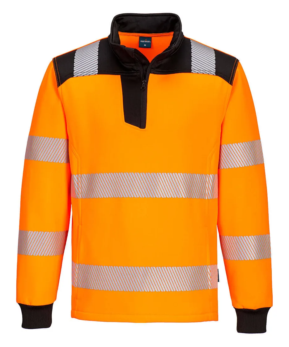 Portwest PW326 PW3 Hi-Vis 1/4 Zip Sweatshirt in Orange/Black