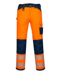 Portwest PW340 PW3 Hi-Vis Work Trousers in Orange/Navy