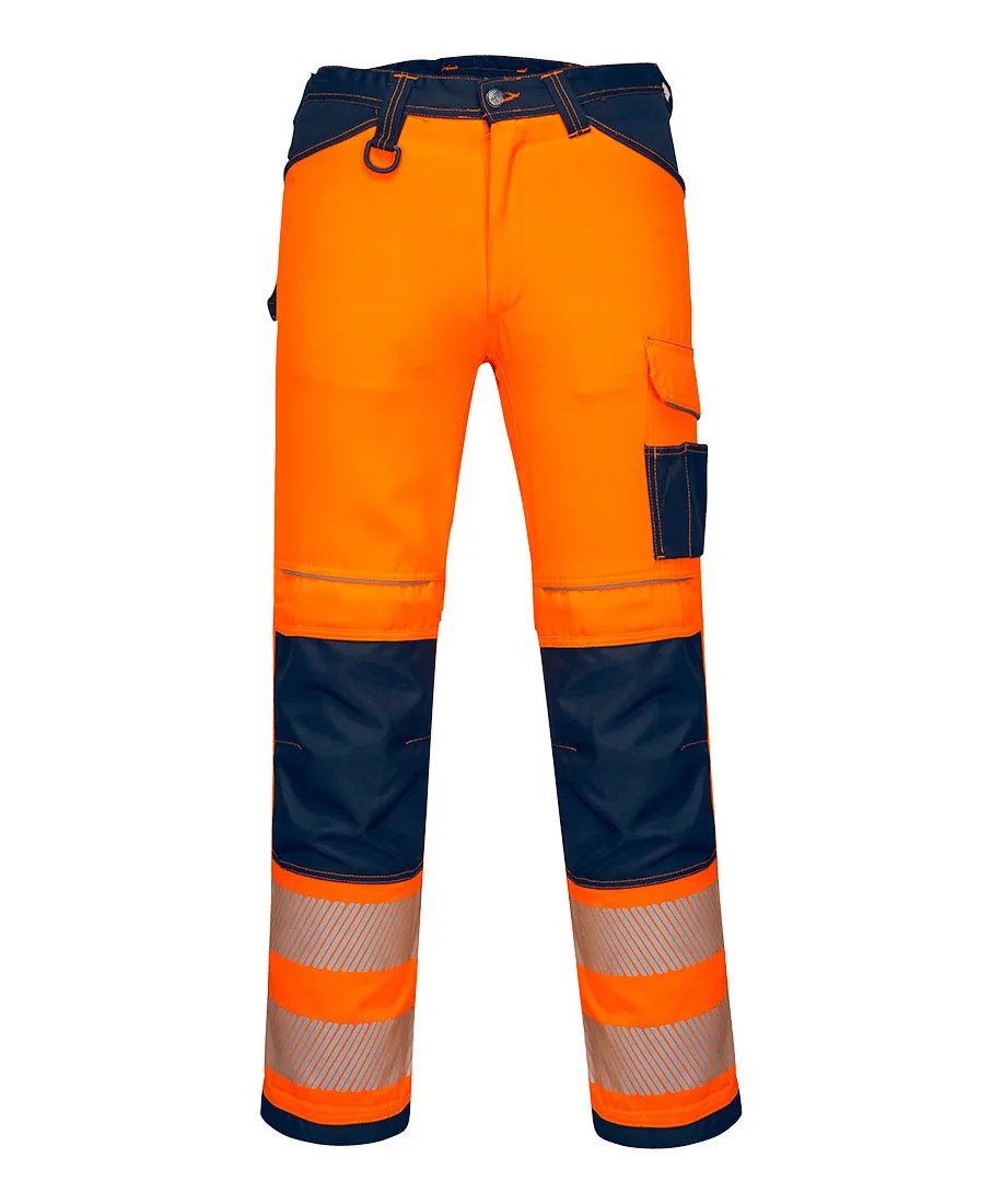 Portwest PW340 PW3 Hi-Vis Work Trousers in Orange/Navy