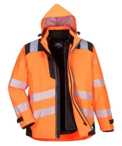 Portwest PW365 PW3 Hi-Vis 3-in-1 Jacket in Orange/Black