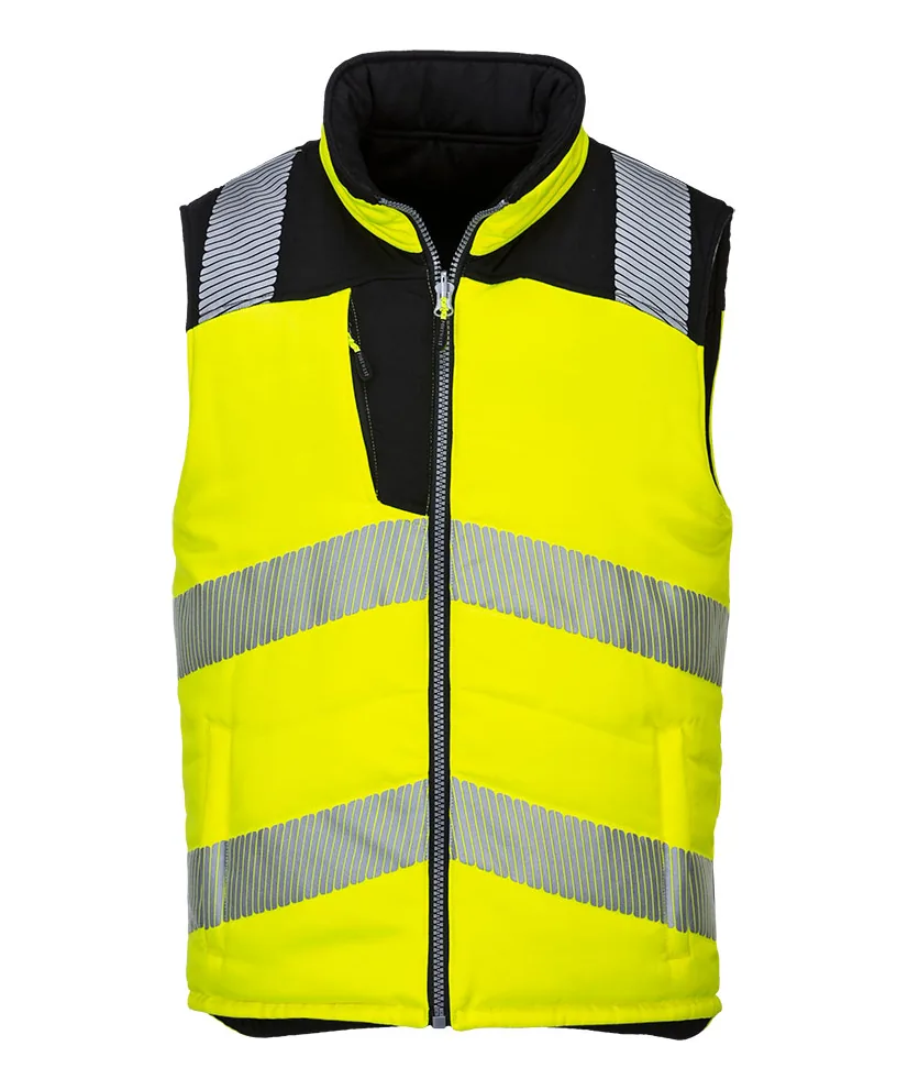Portwest PW374 PW3 Hi-Vis Reversible Bodywarmer in Yellow/Black