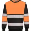 Portwest PW376 PW3 Hi-Vis Class 1 Sweatshirt in Orange/Black