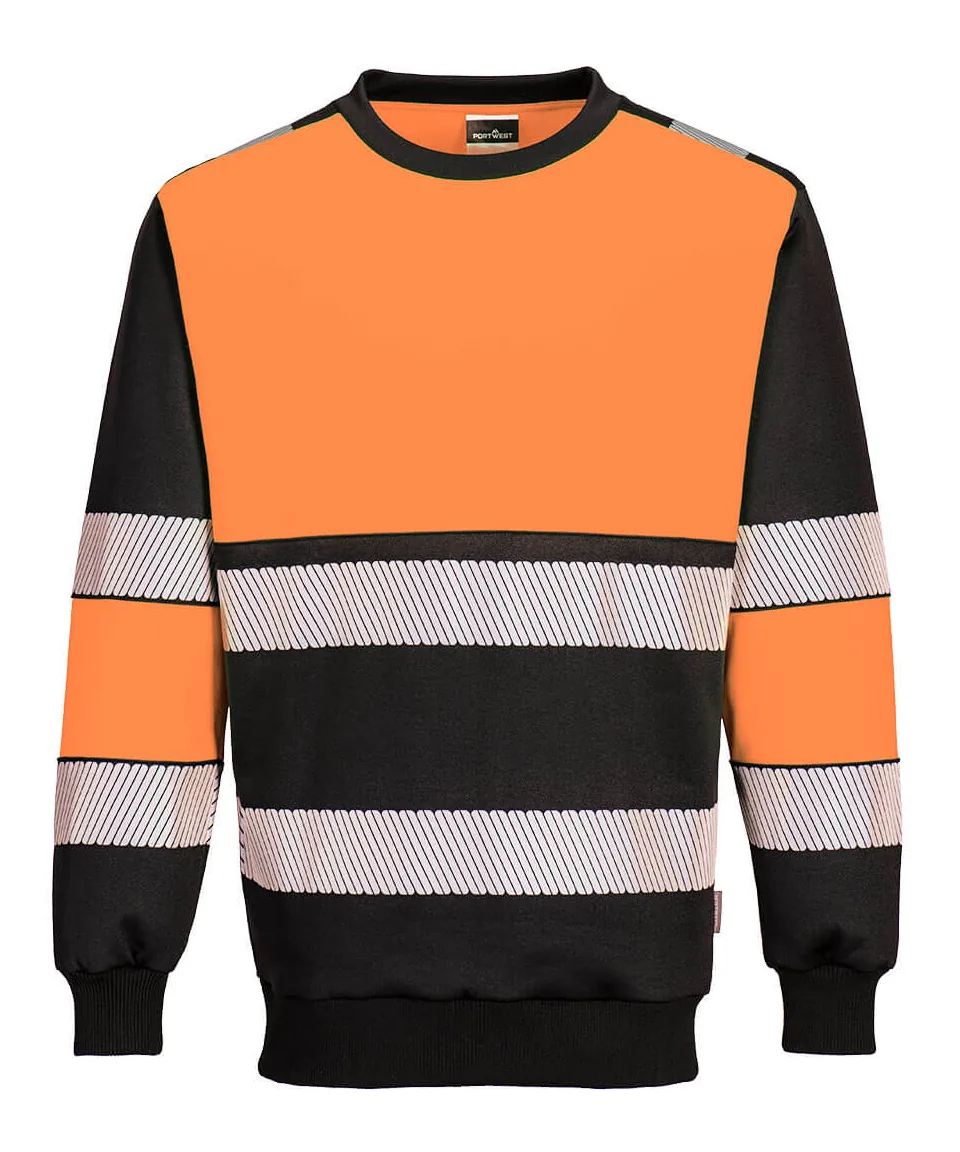 Portwest PW376 PW3 Hi-Vis Class 1 Sweatshirt in Orange/Black