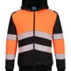 Portwest PW377 PW3 Hi-Vis Zipped Class 1 Winter Hoodie in Orange/Black