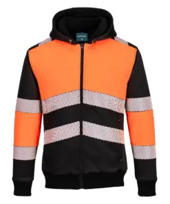 Portwest PW377 PW3 Hi-Vis Zipped Class 1 Winter Hoodie in Orange/Black