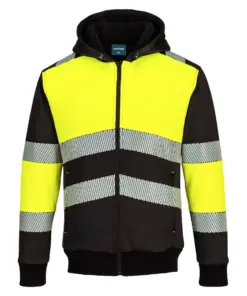 Portwest PW377 PW3 Hi-Vis Zipped Class 1 Winter Hoodie in Yellow/Black