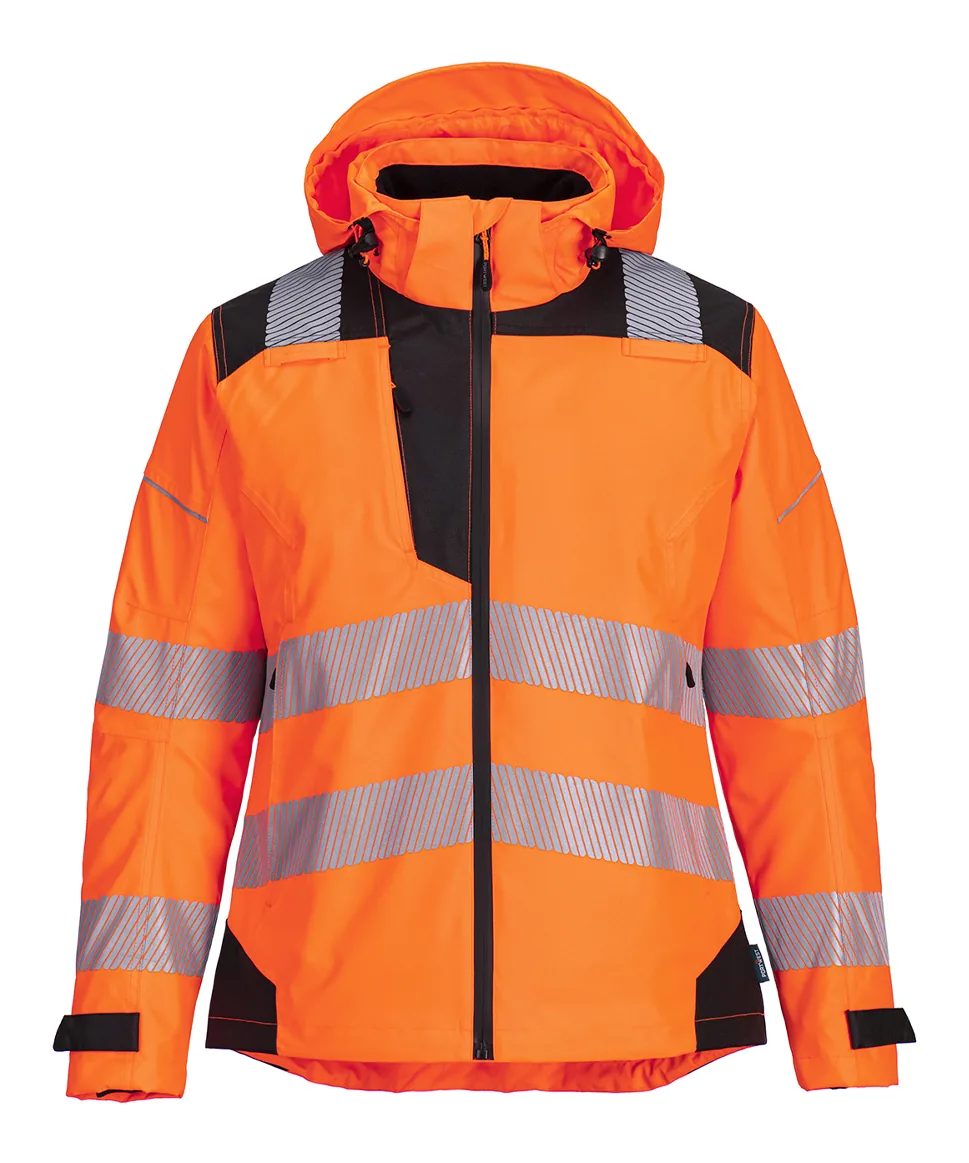 Portwest PW389 PW3 Hi-Vis Women's Rain Jacket in Orange/Black