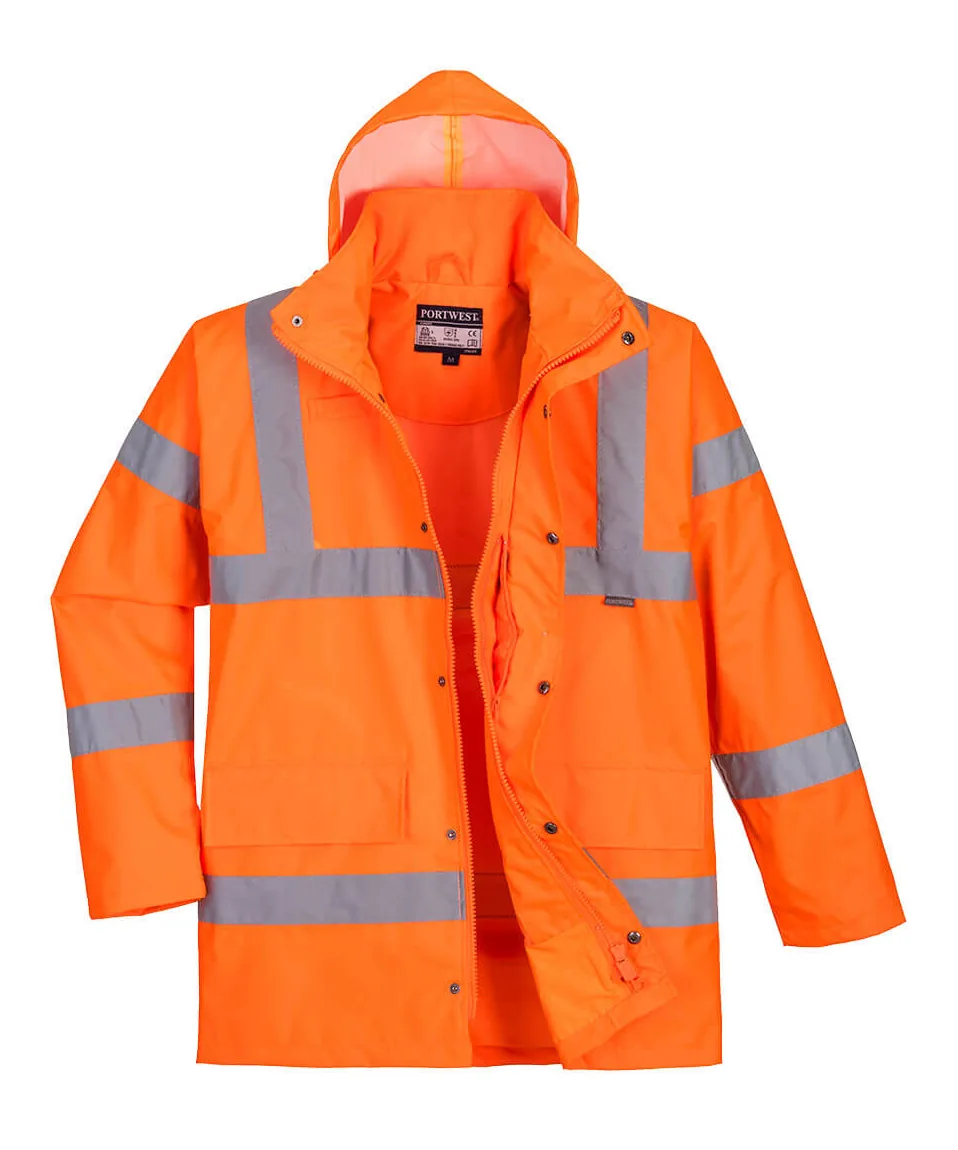 Portwest RT60 Hi-Vis Breathable Rain Traffic Jacket in Orange
