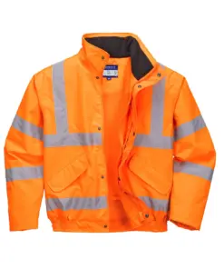 Portwest RT62 Hi-Vis Breathable Rain Bomber Jacket in Orange