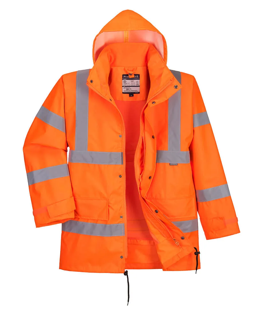 Portwest RT63 Hi-Vis Breathable Interactive Rain Traffic Jacket in Orange