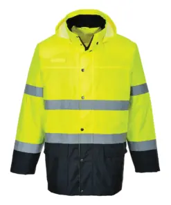 Portwest S166 Hi-Vis Contrast Rain Lite Traffic Jacket in Yellow/Navy