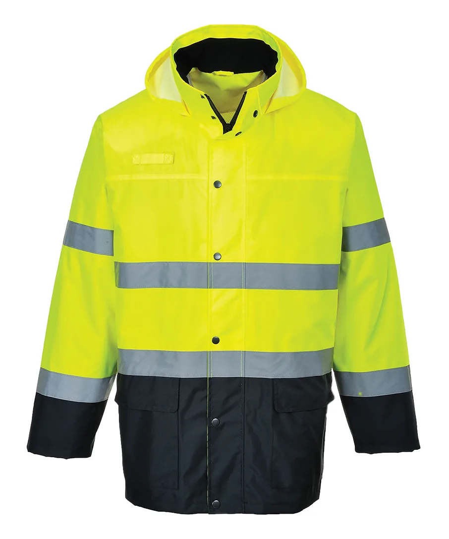 Portwest S166 Hi-Vis Contrast Rain Lite Traffic Jacket in Yellow/Navy