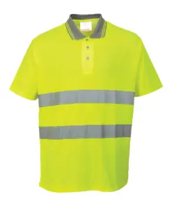 Portwest S171 Hi-Vis Cotton Comfort Polo Shirt Short Sleeve in Yellow