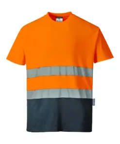Portwest S173 Hi-Vis Cotton Comfort Contrast T-Shirt Short Sleeve in Orange/Navy
