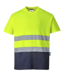 Portwest S173 Hi-Vis Cotton Comfort Contrast T-Shirt Short Sleeve in Yellow/Navy