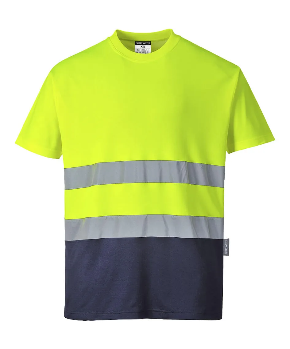 Portwest S173 Hi-Vis Cotton Comfort Contrast T-Shirt Short Sleeve in Yellow/Navy