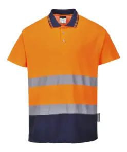 Portwest S174 Hi-Vis Cotton Comfort Contrast Polo Shirt Short Sleeve in Orange/Navy