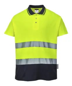 Portwest S174 Hi-Vis Cotton Comfort Contrast Polo Shirt Short Sleeve in Yellow/Navy