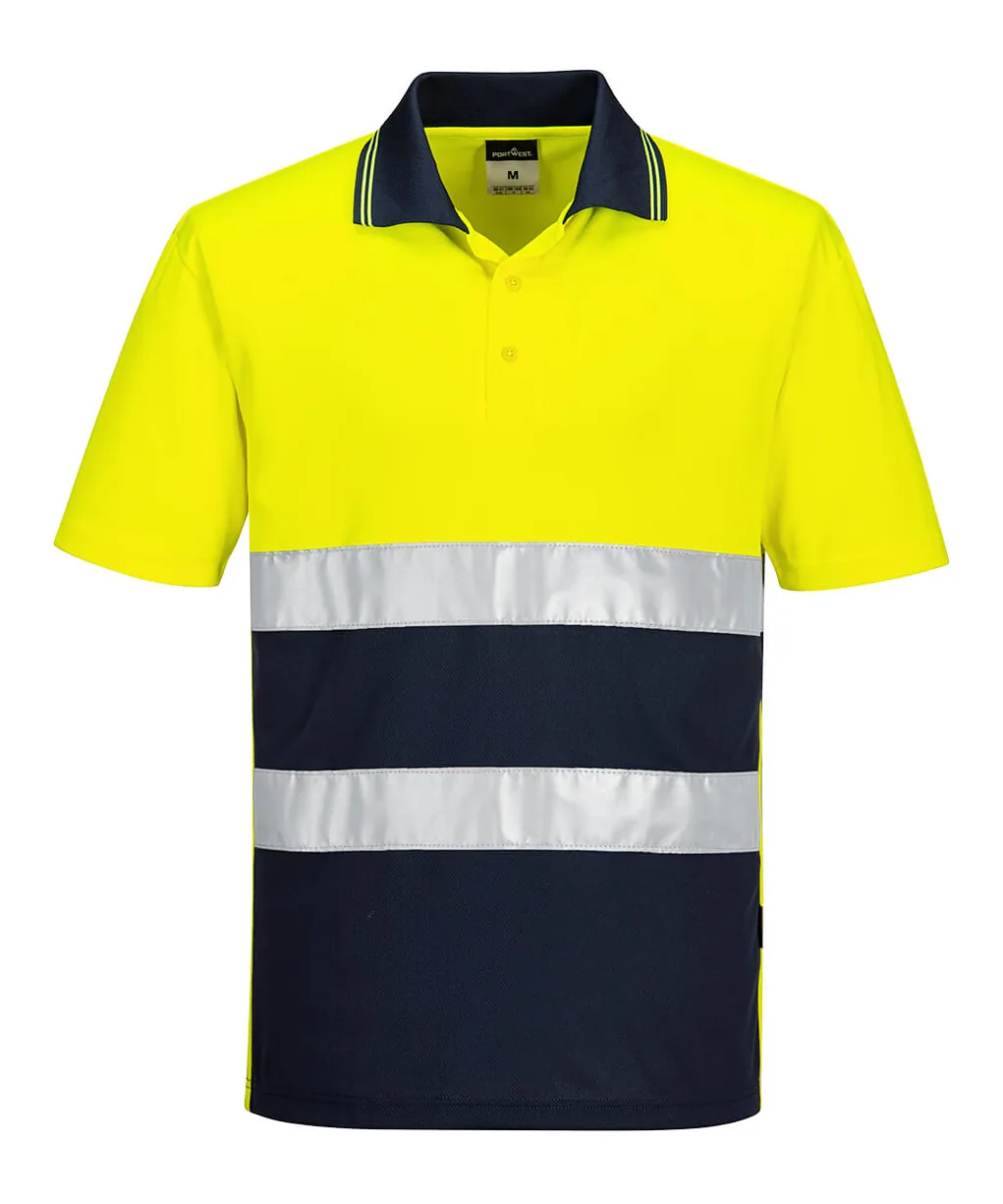 Portwest S175 Hi-Vis Lightweight Contrast Polo Shirt Short Sleeve in Yellow/Navy