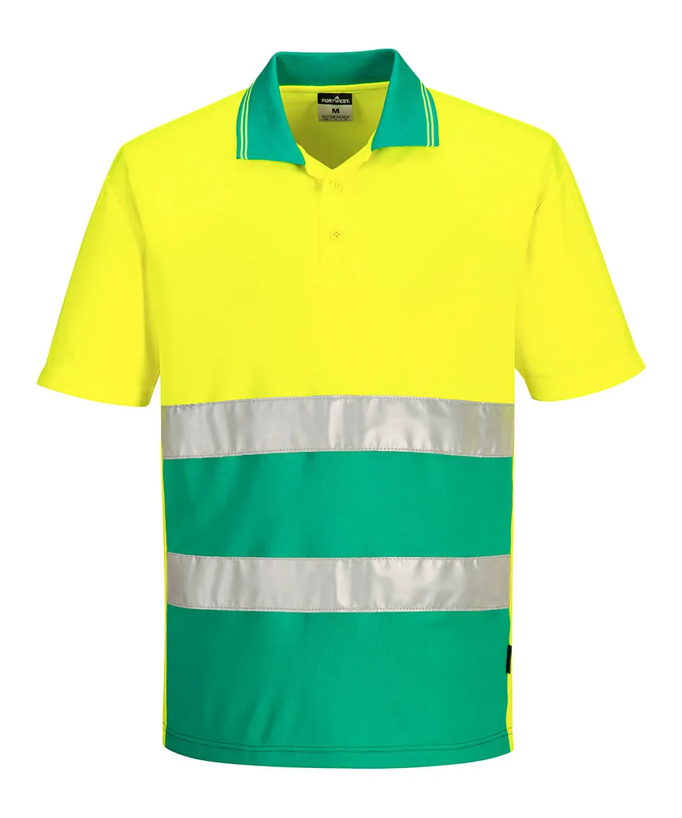 Portwest S175 Hi-Vis Lightweight Contrast Polo Shirt Short Sleeve in Yellow/Teal