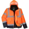 Portwest S266 Hi-Vis Contrast Winter Bomber Jacket in Orange/Navy