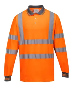 Portwest S271 Hi-Vis Cotton Comfort Polo Shirt Long Sleeve in Orange