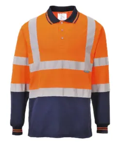 Portwest S279 Hi-Vis Contrast Polo Shirt Long Sleeve in Orange/Navy