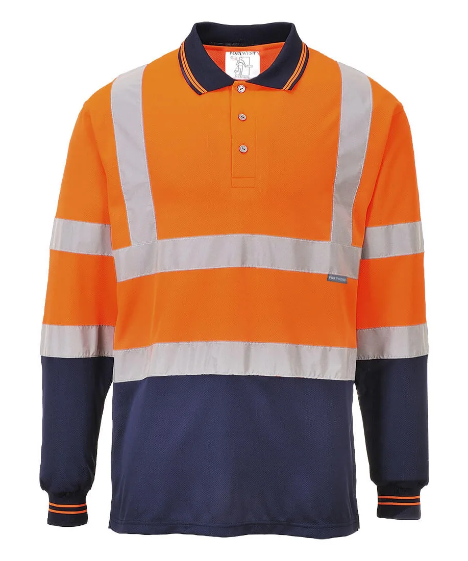 Portwest S279 Hi-Vis Contrast Polo Shirt Long Sleeve in Orange/Navy