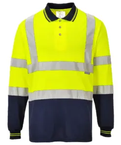 Portwest S279 Hi-Vis Contrast Polo Shirt Long Sleeve in Yellow/Navy