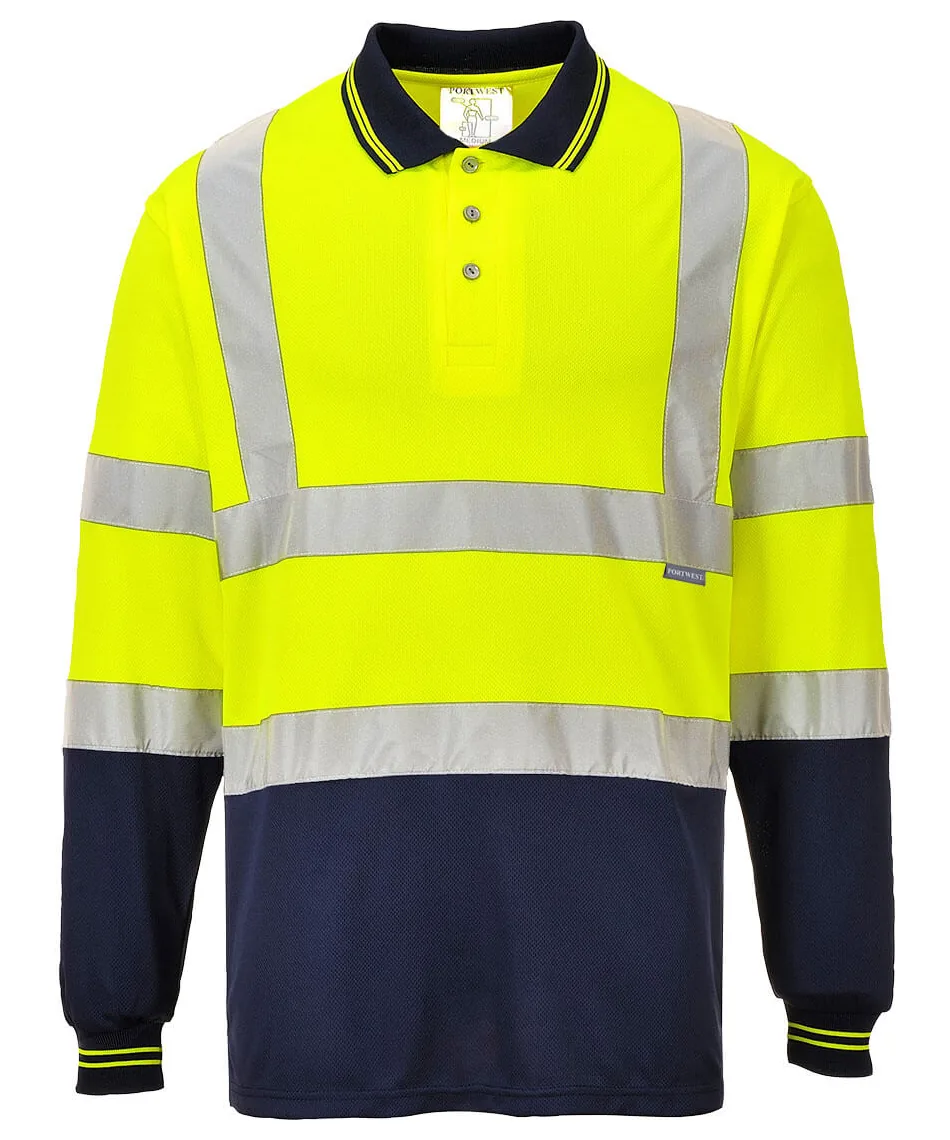Portwest S279 Hi-Vis Contrast Polo Shirt Long Sleeve in Yellow/Navy