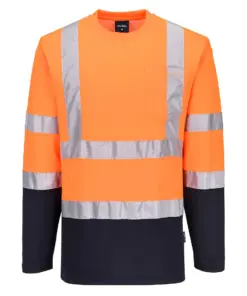 Portwest S280 Hi-Vis Cotton Comfort Contrast T-Shirt Long Sleeve in Orange/Navy