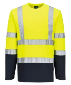 Portwest S280 Hi-Vis Cotton Comfort Contrast T-Shirt Long Sleeve in Yellow/Navy