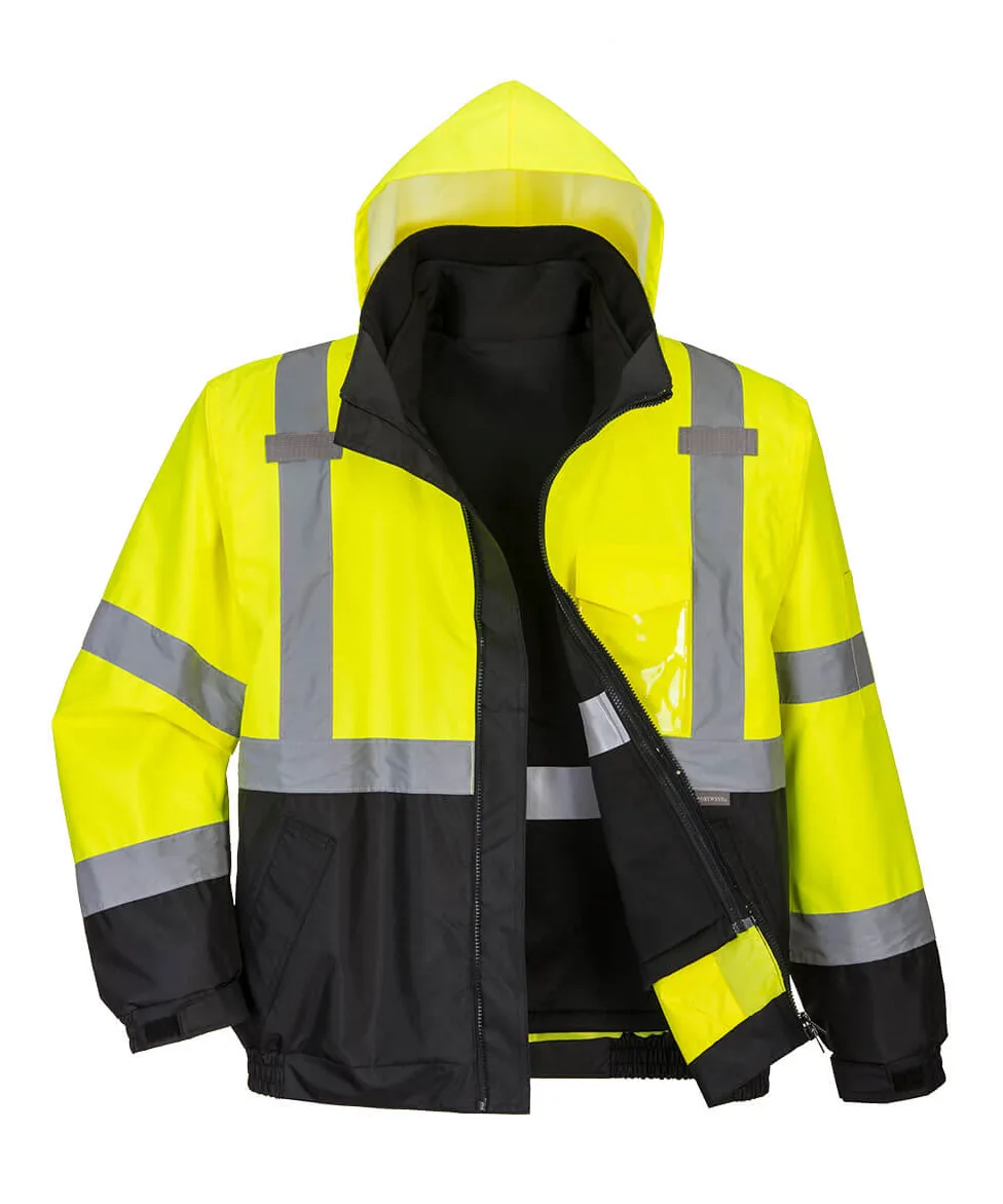 Portwest S365 Hi-Vis 3-in-1 Contrast Premium Bomber Jacket in Yellow/Black