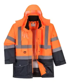 Portwest S426 Hi-Vis Breathable 7-in-1 Contrast Traffic Jacket in Orange/Navy