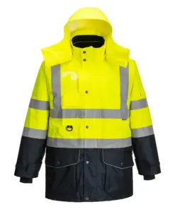 Portwest S426 Hi-Vis Breathable 7-in-1 Contrast Traffic Jacket in Yellow/Navy