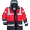 Portwest S466 Hi-Vis Contrast Winter Traffic Jacket in Red/Navy