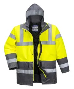 Portwest S466 Hi-Vis Contrast Winter Traffic Jacket in Yellow/Grey