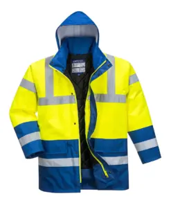 Portwest S466 Hi-Vis Contrast Winter Traffic Jacket in Yellow/Royal