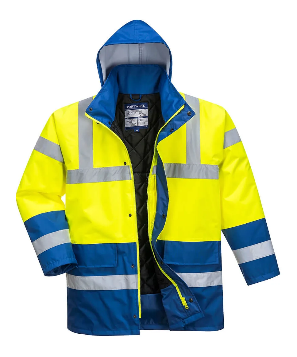 Portwest S466 Hi-Vis Contrast Winter Traffic Jacket in Yellow/Royal