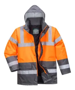 Portwest S467 Hi-Vis Contrast Winter Traffic Jacket in Orange/Grey