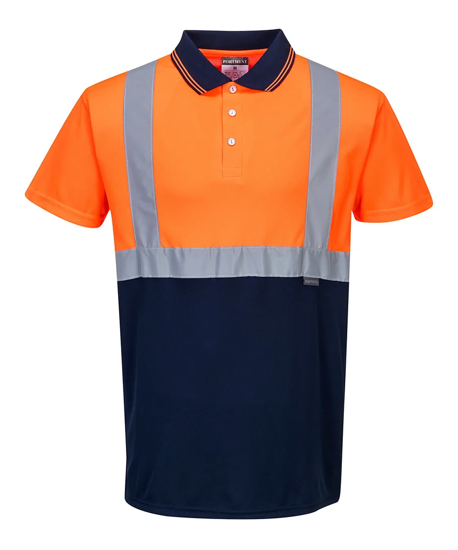 Portwest S479 Hi-Vis Contrast Polo Shirt Short Sleeve in Orange/Navy